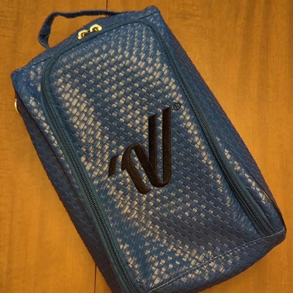 Varsity Blue Quilted Shoe Bag with Structured Design